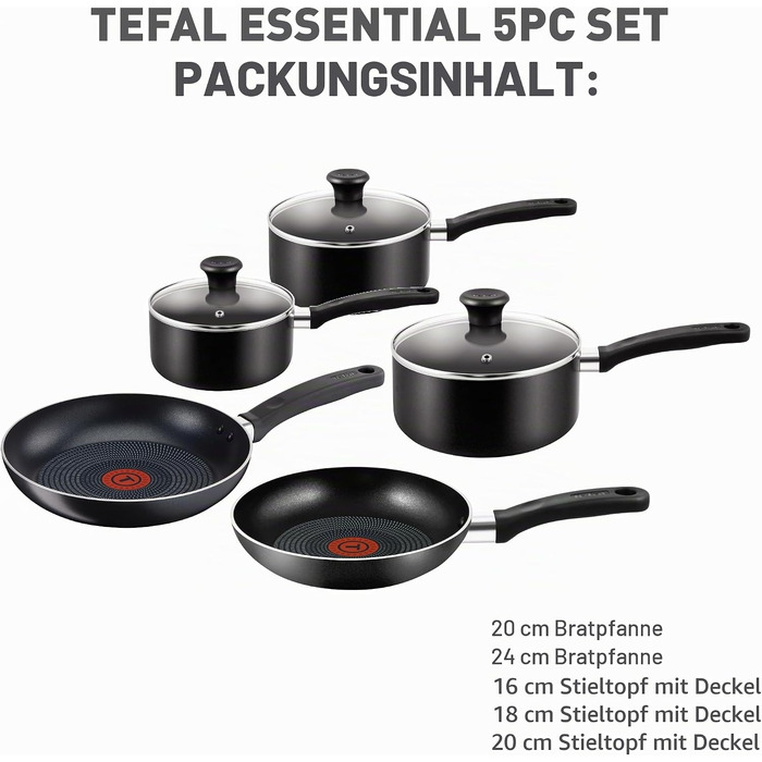 Набір посуду Tefal Essential A157S545, 5 предметів, антипригарне покриття