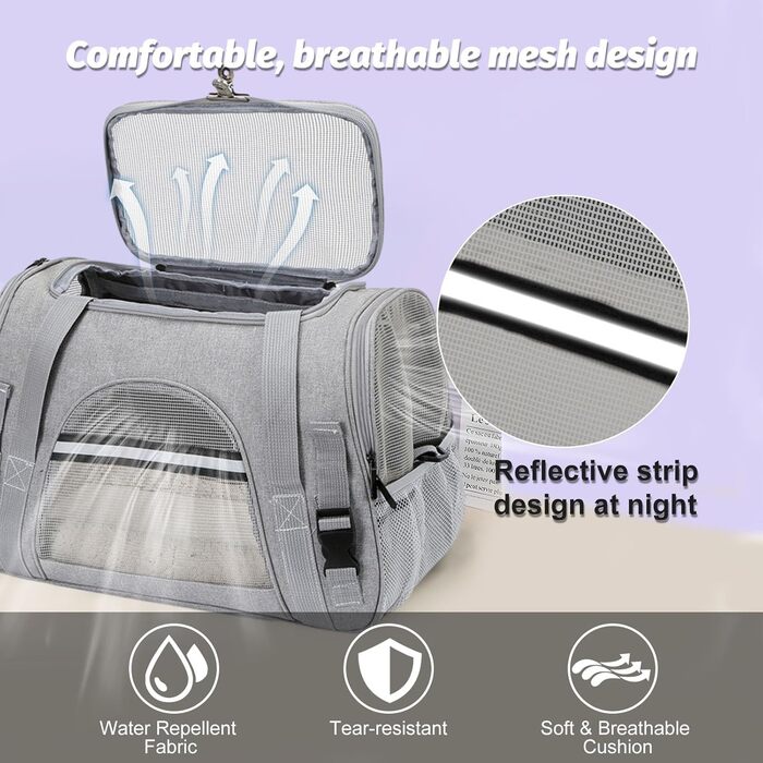 Транспортна сумка для тварин з підстилкою з флісу, для котів та маленьких собак до 10 кг, сірого кольору