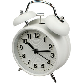 Homchen 10.2 cm Double Bell Alarm Clock, No Ticking, Battery-Powered, Loud Vintage-Style Alarm Clock with Night Light for Bedroom, White