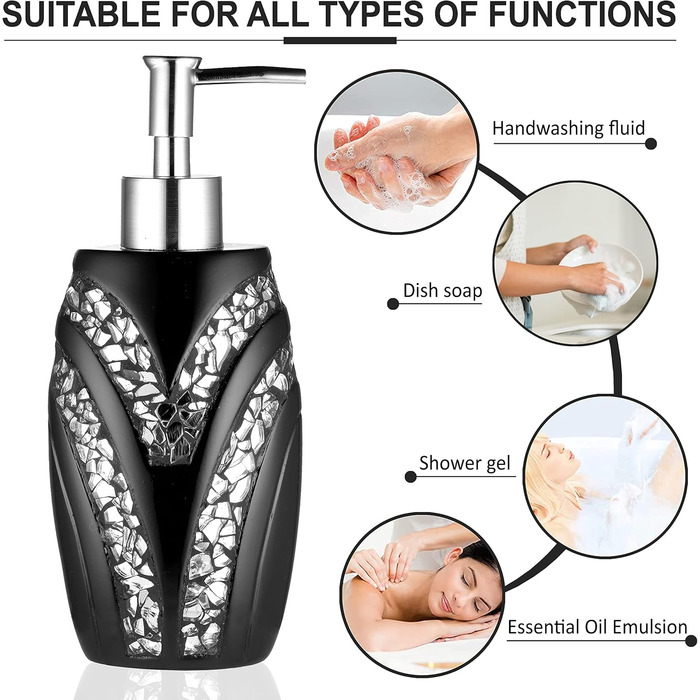 Набір аксесуарів для ванної кімнати Zahari Home Sinatra: мильниця, дозатор мила, стакан, тримач для зубних щіток, чорний, з мозаїкою, 4 шт.