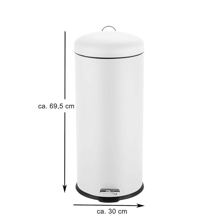 Відро для сміття Ribelli 30L з нержавіючої сталі з педаллю, внутрішнім відром, м'яким закриттям, сортування сміття, кругле (біле)