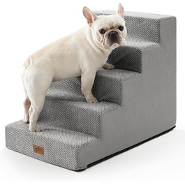 COZY KISS Dog Stairs for Small Dogs, 5 Steps Wide Pet Stairs for Bed Couch Car, 60cm High High-Density Foam Cat Stairs with Removable Cover (Gray, 75x50x60cm, 5)