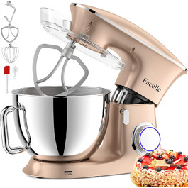 Facelle 2000W 8.5L Stand Mixer - Dough & Cake Mixer with Whisk, Dough Hook, Beater & Splash Guard for Baking, Cakes, Cookies, Kneading, 6+ Speed - Champagne Color