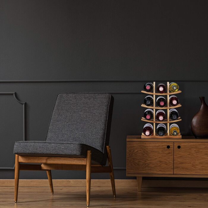 Стелаж для вина Relaxdays з бамбука, на 12 пляшок, 4 яруси, горизонтальне зберігання, самостійна підставка, 42,5x30x16 см, натуральний колір