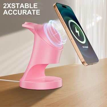 3-в-1 Мережевий Зарядний Пристрій MagSafe, Бездротова Зарядка для iPhone 17/16/15/14/13/12/Plus/Pro Max/Mini, Apple Watch 9/8/7/6/SE/5/4/3/2, AirPods Pro/2/3 (Рожевий)