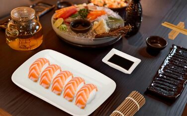 Набір для суші Exzact (10 шт.) – 2 тарілки, 2 миски для соусу, 2 підставки під столові прилади, 2 пари паличок для їжі – преміум-порицелан, подарункова коробка