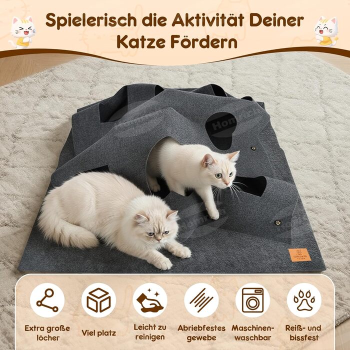 Килимок-ігровий для котів з тунелем та мішечком, інтерактивна іграшка, активний центр для котів, килимок для полювання, інтелектуальна іграшка, 100x100 см