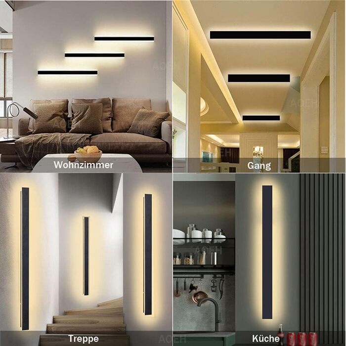 Long Villa Wall Light Black Waterproof IP65 Aluminum Acrylic Outdoor LED Wall Light for Gardens, Terraces, Bedrooms, Living Rooms, Indoor, 30cm/12w, Warm light