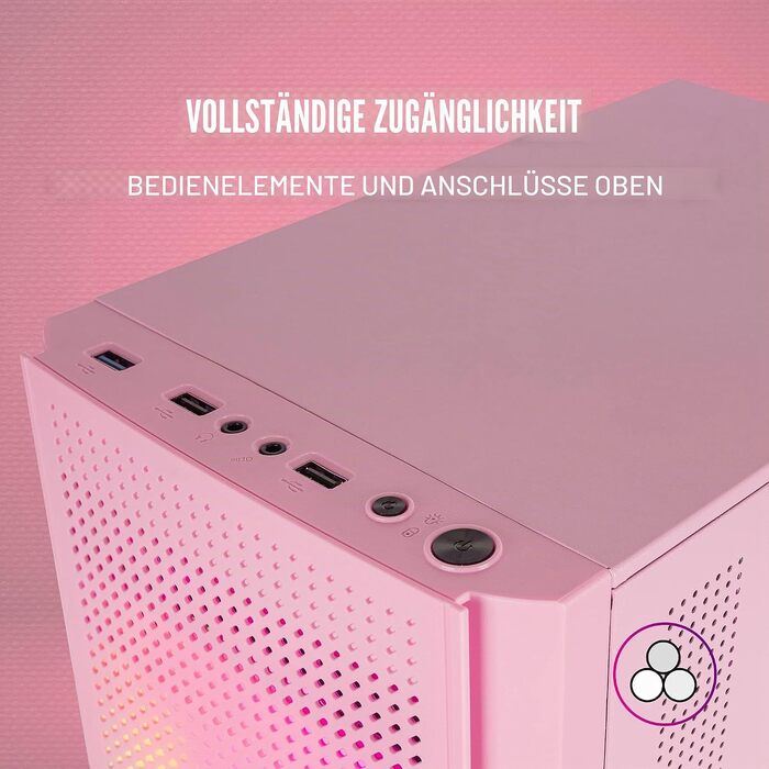 Ігровий корпус для ПК Mars Gaming MC300P MicroATX, рожевий, загартоване скло, Mesh-панель, 3x FRGB вентилятори
