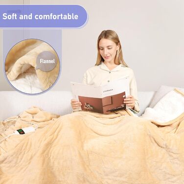 Електрична ковдра Qieryun з автовимкненням, 130x180 см, 10 режимів нагріву, таймер, захист від перегріву, флісова, для дому та офісу (Хакі, 150 x 180 см)