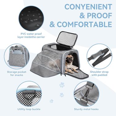 Транспортний бокс для кота/собаки Petsfit - складаний, сірий, M, з м'яким килимком