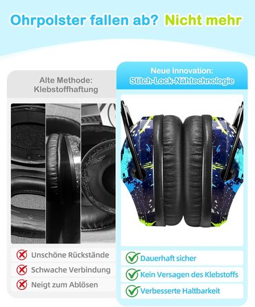 Навушники для захисту від шуму ZOHAN 030 для дітей 3-18 років, блакитні, з графіті