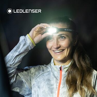 Ліхтарик налобний Ledlenser NEO5R для бігу, 600 лм, акумуляторний, з червоним заднім світлом, відбиваючий ремінець, грудний ремінь, поворотна голівка, чорний/сірий