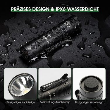 LED ліхтарик Klein 1200 люменів, акумуляторний, 4 режими, mini, для кемпінгу, риболовлі, туризму, ремонту та надзвичайних ситуацій (чорний)