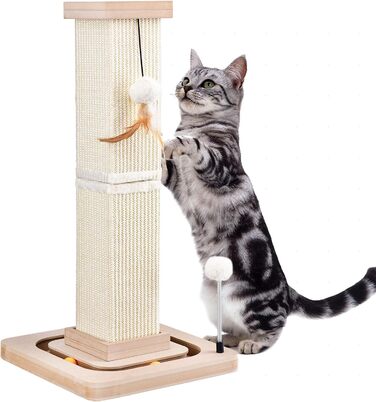 Cat scratching post, 67cm scratching pillar with interactive cat toy, sisal scratching tree with hanging and track balls, cat scratching furniture