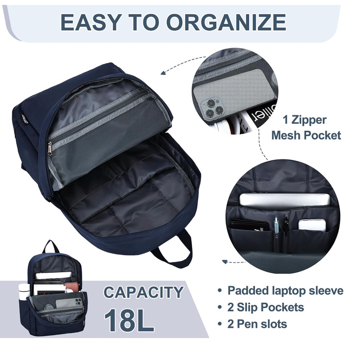 Ранець RAVUO для чоловіків та жінок, 15.6 дюймів, водонепроникний, для підлітків, рюкзак для школи, подорожей, роботи, чорний (синій)