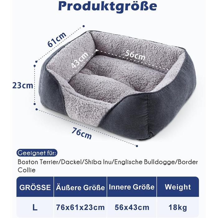 JOEJOY Dog Bed - Medium & Large Dogs, Dog Basket, Washable - Fluffy Dog Bed, Non-Slip Dog Beds & Baskets, Plush Dog Basket for Dogs and Cats (L76×61×23 cm)