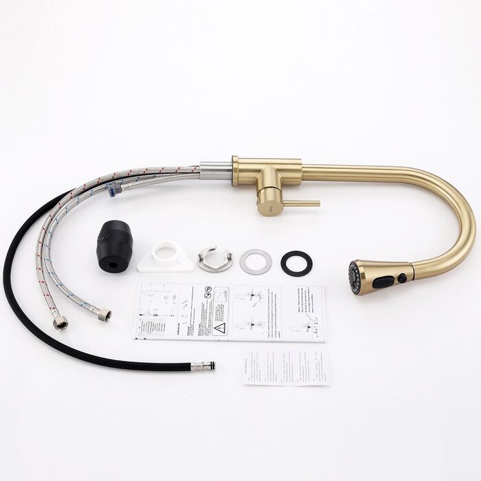 Кухонний змішувач з висувною лійкою, 3 режими струменя, поворотний на 360°, високого тиску, для кухні, матовий золотий