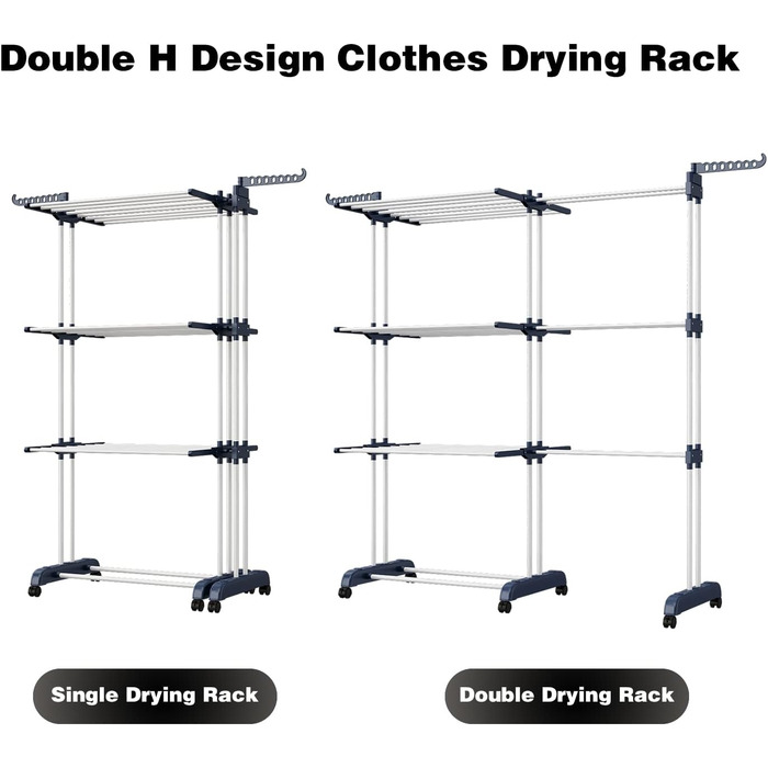 Сушарка для білизни 3-ярусна, турбо-тип, 75-200см, висувна, з 2 обертовими крилами, висота 180см, економна, на колесах для квартири, балкону та саду (сіра)