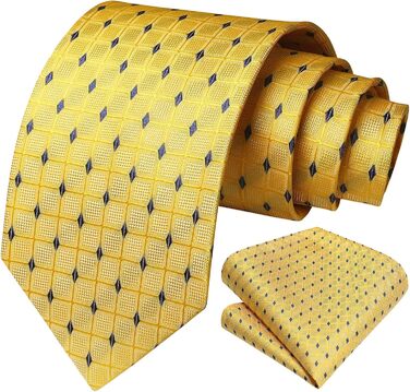 HISDERN Комплект краватки та нагрудного хустинки: жовтий, в клітинку, класичний | Елегантний аксесуар для весілля