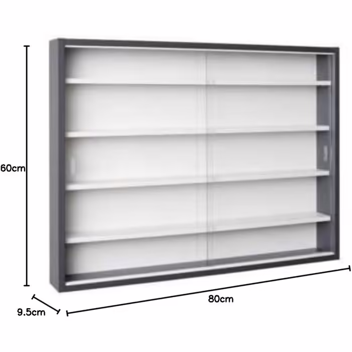 Inter Link - Collector's Display Cases - Hanging Display Case - Wall Shelf - Glass Display Case - Wall Display Case - Hanging Shelf - Showcase - MDF - Gray/White (80x60x9.5 cm) Collecty Gray Gray, White