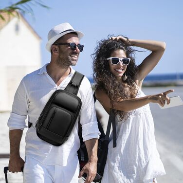 Чоловіча сумка-слінг Crossbody через плече, водонепроникна нагрудна сумка з USB-портом для подорожей, роботи та спорту, чорна