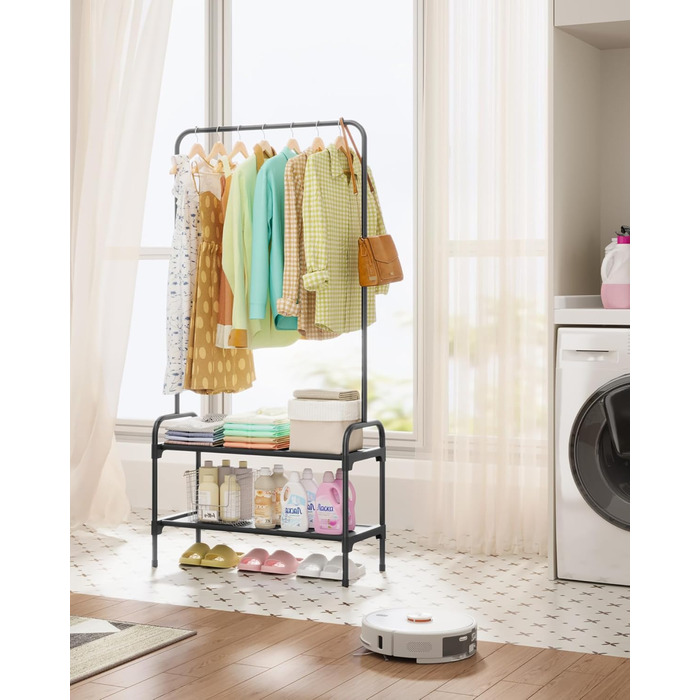 Стійка для одягу з полицею для взуття, чорна, 74 x 30 x 150 см