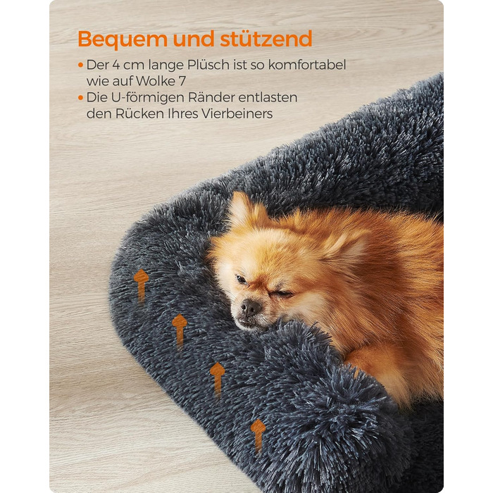 Feandrea FluffyHug Dog Bed, Plush, Dog Blanket Sofa, Sofa Protector Dog, Dog Cushion, Size M, for small and medium-sized dogs, 80 x 75 x 16 cm, dark grey PGW221G02