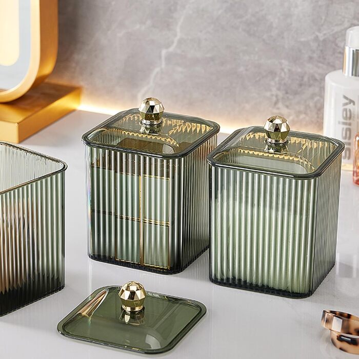 Контейнер для ватних паличок Veki з кришкою, прозорий, для ватних дисків, органайзер для косметики, зелений