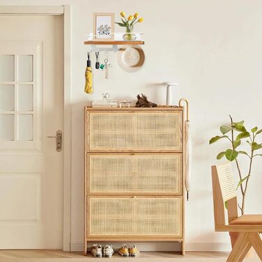 Дерев'яне ключове дошка JiangLin з полицею, декоративний тримач для ключів, настінна ключниця з 7 гачками, для входу, коридору, вітальні (білий)