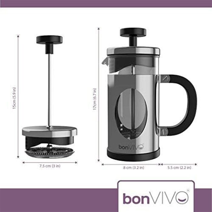 Френч-прес для кави, 3 чашки, кавоварка з мідним декором, скляна колба, фільтр з нержавіючої сталі, прес для кави, сріблястий