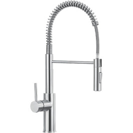 Змішувач кухонний CECIPA з витяжною насадкою, висувний, з двома режимами струменя, поворотний на 360°, одноlever, нержавіюча сталь, срібло