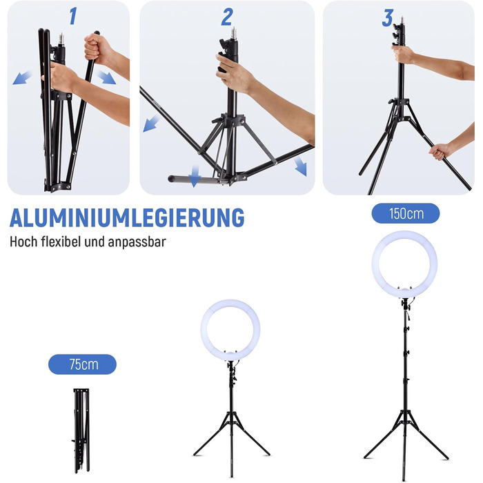 NEEWER Кольцеве світло 50 см (20 дюймів) LED з триподом та тримачем для телефону, 44 Вт, 3200K-5600K, з акумулятором, USB, для макіяжу, тату, вій, YouTube, TikTok, відеозйомки (RL-18)
