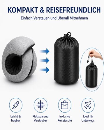Ергономічна подушка для подорожей під шию з ефектом пам'яті (Memory Foam), темно-сіра