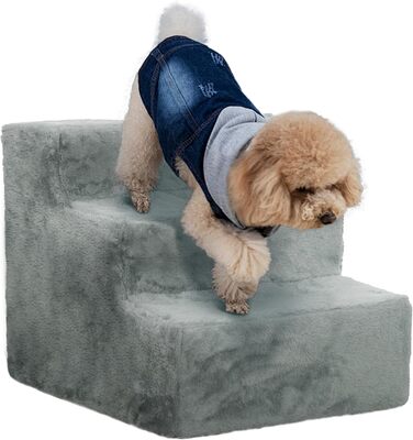 PawHut 4-Step Dog Stairs, 35 cm Cat Stairs for Bed and Sofa, Pet Stairs for Dogs and Cats up to 5 kg, Plush Appearance, (46L x 35W x 35H cm, Light Gray)