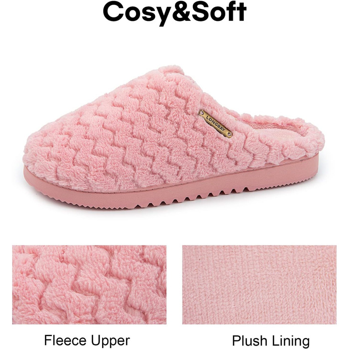 Домашні тапочки LongBay для жінок з піною Memory Foam та плюшем, неслизькі, 36/37 EU, рожеві