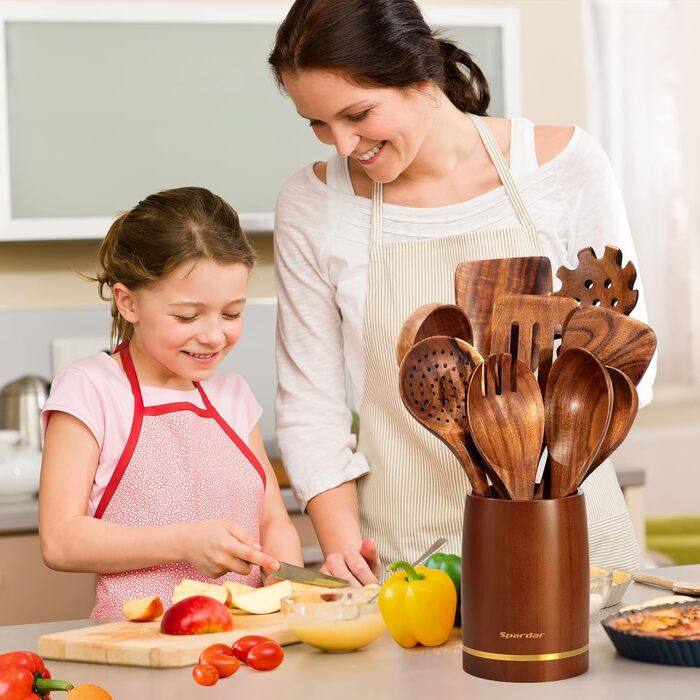 Набір дерев'яних лопаток для приготування їжі Spardar (7 шт.) - оранжево-коричневий