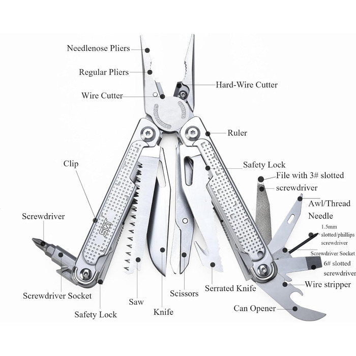 Багатофункціональний інструмент SQT Multi-Tool 18 в 1 з плоскогубцями – Набір викруток та ножиць з нержавіючої сталі, для кемпінгу та DIY, з нейлоновим чохлом (Подарунок для майстрів)