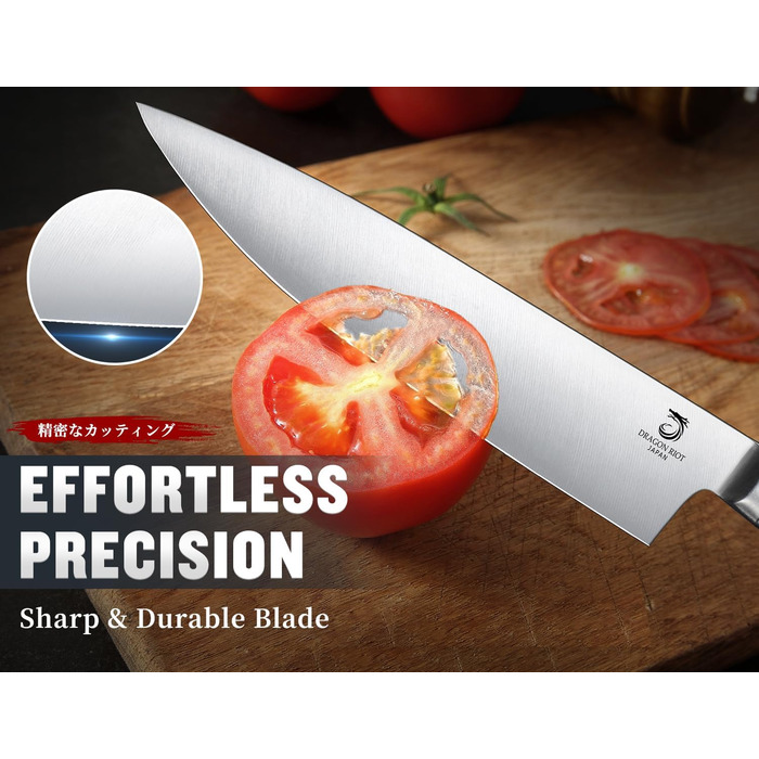Dragon Riot 14-Piece Self-Sharpening Knife Set with Block - Professional Japanese Stainless Steel Kitchen Knives, Ergonomic Grip, 30cm