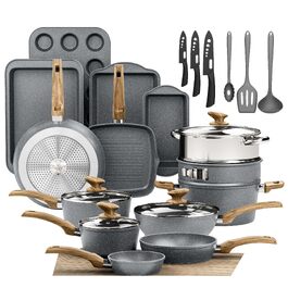 Набір гранітних каструль та сковорідок Kitchen Academy для індукційних плит, 30 предметів, сірий