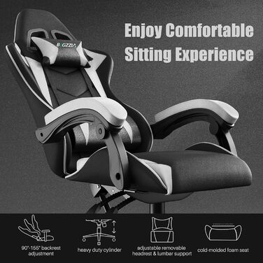 Геймерське крісло Bigzzia Ergonomisch з підтримкою попереку та голови, регульована висота, для підлітків та дорослих, чорно-біле