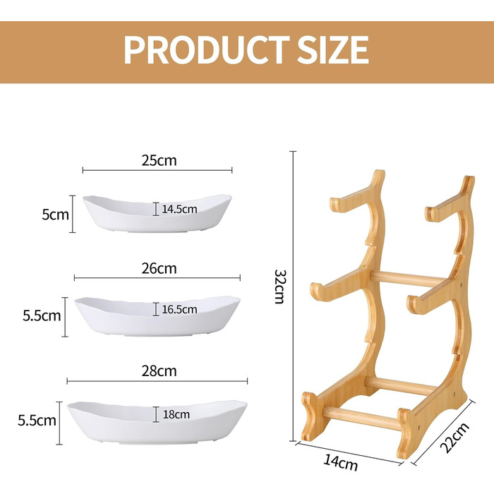 Трирівнева етажерка для фруктів та закусок з бамбуковим підставкою, преміум-пластик
