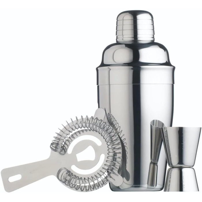 BAR CRAFT Stainless Steel 3 Piece Cocktail Set, Silver Stainless Steel, 12 x 17 x 22 cm, 3 Units