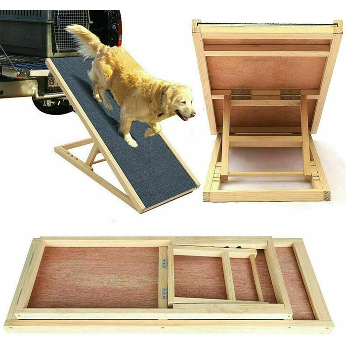 Дерев'яна рампа для собак та котів, складана, портативна, для софи, ліжка та авто, з антиковзким покриттям, 4-ступенева, регульована висота, 100 x 40 см