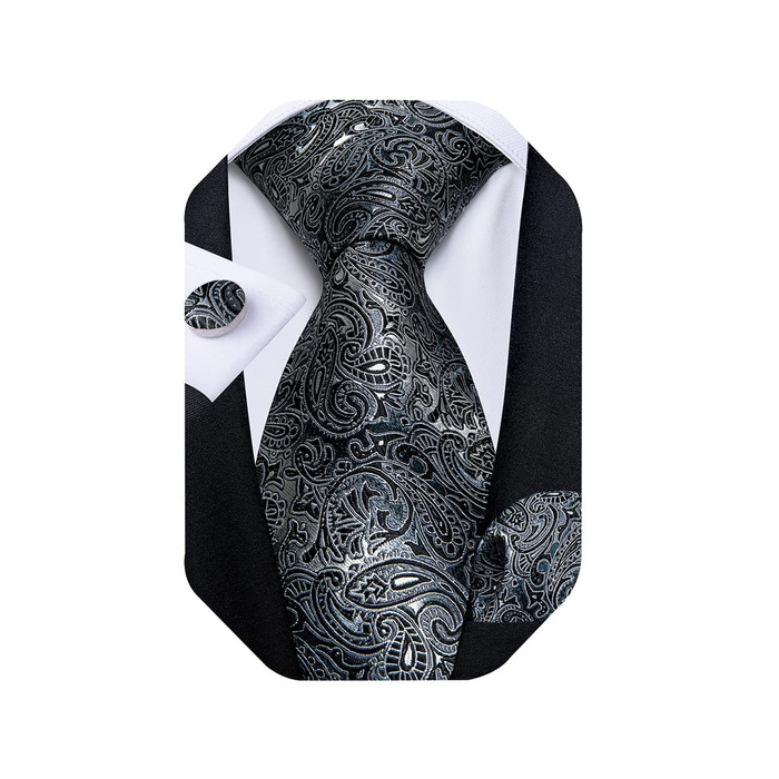 Мужской шелковый галстук і нагрудний платок DiBanGu: набір для формального стилю (чорний, сірий)