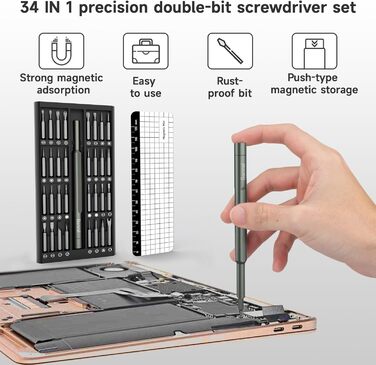 3.7V Міні Електричний Набір Викруток з Магнітом (34 в 1) для Ремонту Техніки та Оптики