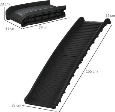PawHut Рампа для собак, складана, для авто, вантажівок та SUV, до 75 кг, 155 x 39 см