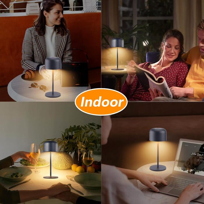 Акумуляторний LED настільний світильник Klighten з димером, чорний (2 шт.). Водонепроникний IP54, USB-C, 3 кольори світла (3000K-6000K), алюмінієвий, 21 см.