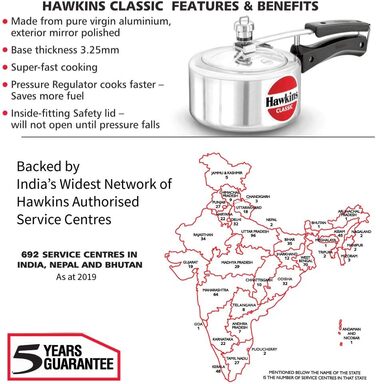 Швидковарка Hawkins Classic CL40 з алюмінію, 4 л, компактна, срібна