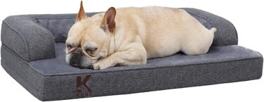 Ортопедичне ліжко для собак KSIIA, великі породи, кошик для собак, знімний та пральний чохол, водонепроникне ліжко для собак з бортиком, неслизьке дно, темно-сірий, 88x55x15 см